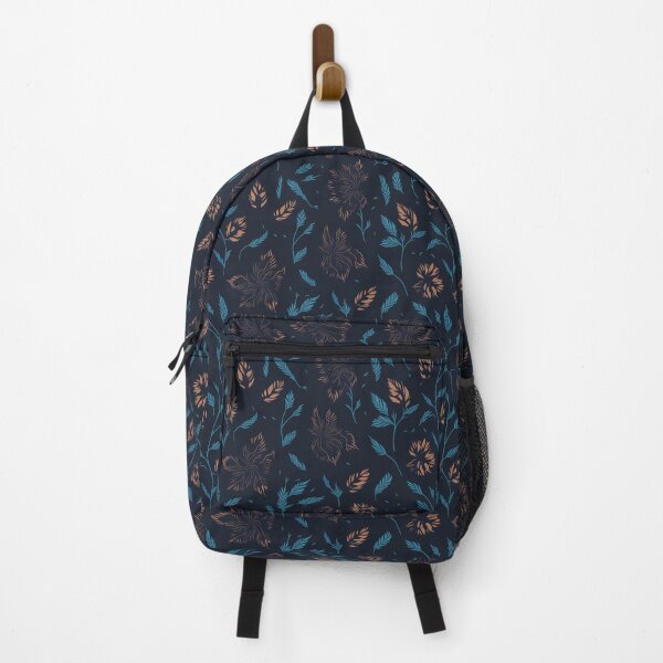 Item preview, Vintage pattern of brown flowers and blue leaves, dark blue background designed and sold by jelypop.