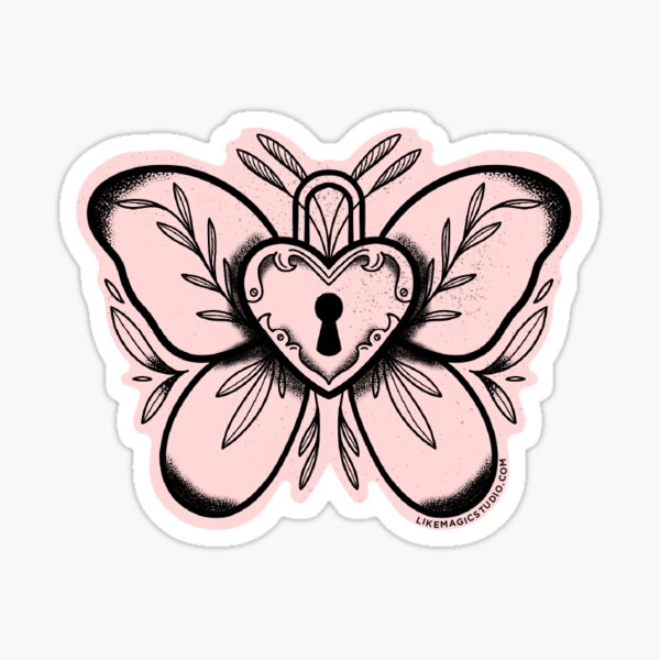 Pink heart lock sticker