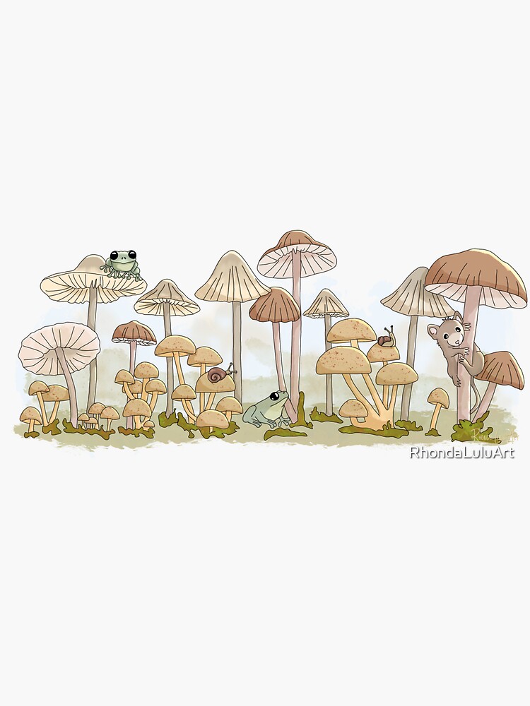 Thumbnail 3 of 3, Sticker, Mushroom Forest designed and sold by RhondaLuluArt.