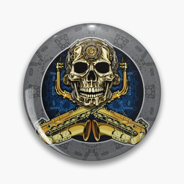 Item preview, Skull and Crossbones, Saxophone Pin / Button designed and sold by Michael Bohna.