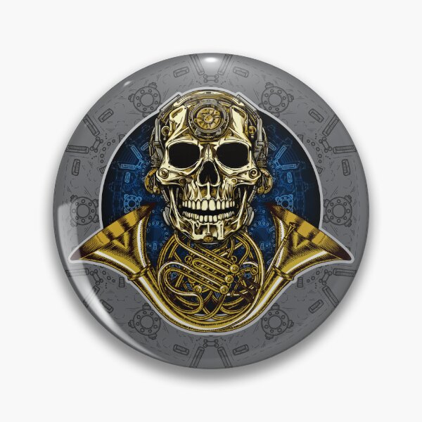 Item preview, Skull And Crossbones, French Horn Pin / Button designed and sold by Michael Bohna.