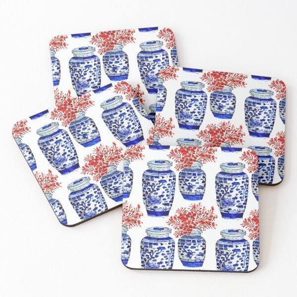 Item preview, Corals in blue and white chinoiserie jars designed and sold by SophieClimaArt.