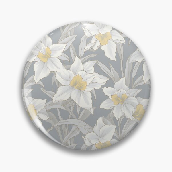 Item preview, White Daffodil Pattern on Gray Background 1 designed and sold by ArtfulAda.