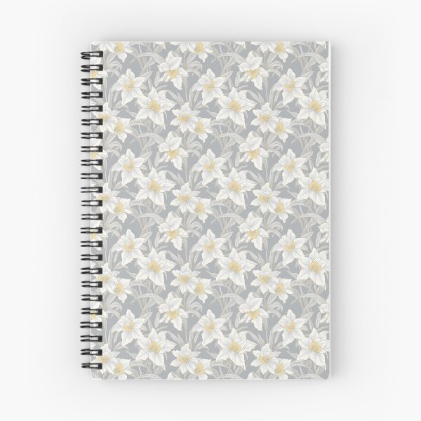 Item preview, White Daffodil Pattern on Gray Background 1 designed and sold by ArtfulAda.