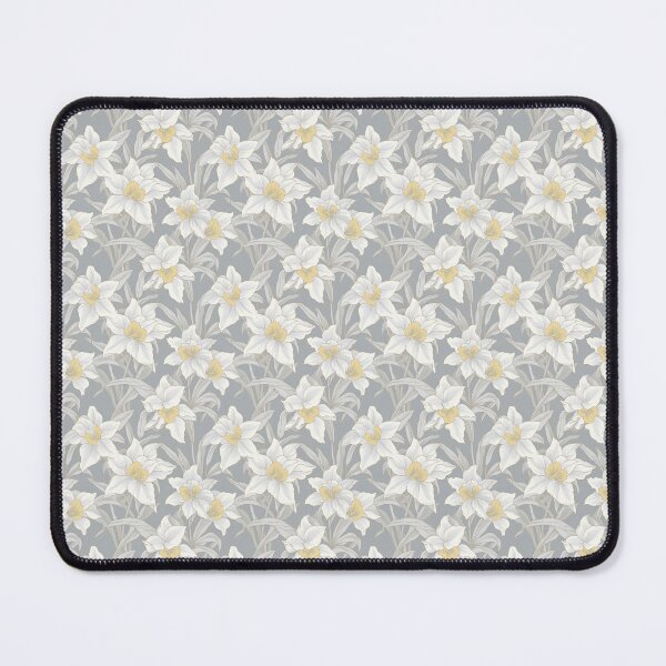 Item preview, White Daffodil Pattern on Gray Background 1 designed and sold by ArtfulAda.