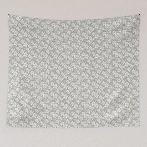Item preview, White Daffodil Pattern on Gray Background 1 designed and sold by ArtfulAda.