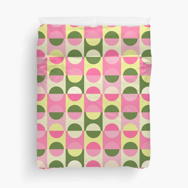 Pink and Green mid century mod graphic pattern Duvet Cover