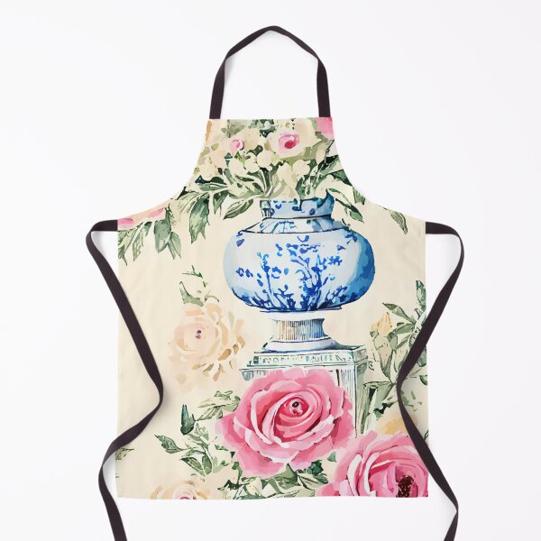 Item preview, French roses in blue and white jar on pale yellow designed and sold by SophieClimaArt.