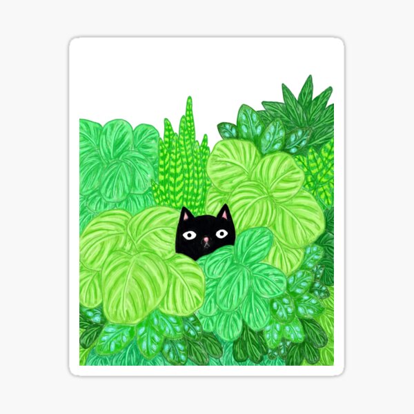 Chat noir et plantes Sticker
