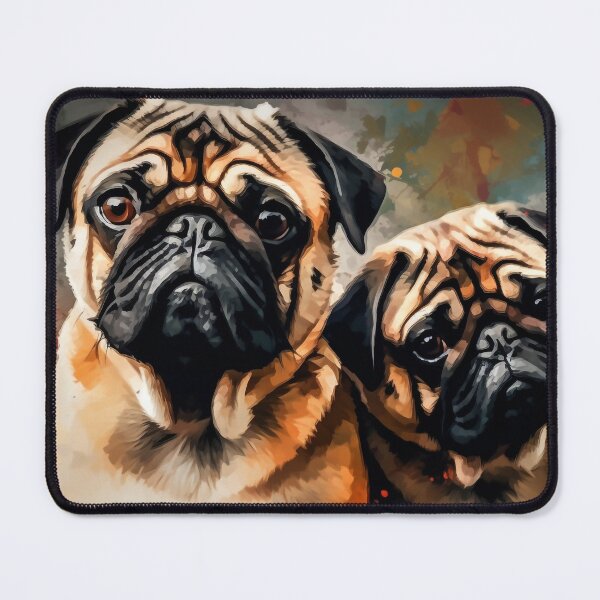 Artikelvorschau, Pug Snack Time - Pugs in Love Digital Oil Painting - Realistic Dog Art - Playful and Cute Wall Decor entworfen und verkauft von stateofhuman.