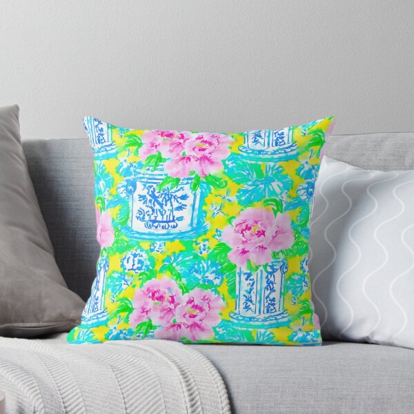 Item preview, Neon colors chinoiserie jars and peonies watercolor painting designed and sold by SophieClimaArt.