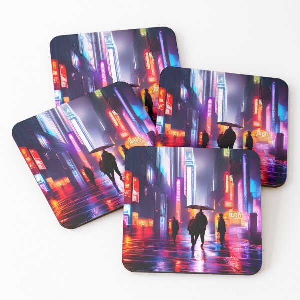 Item preview, Neon City Center in the rain | Cyberpunk | Blade Runner designed and sold by ForeHeadDesigns.