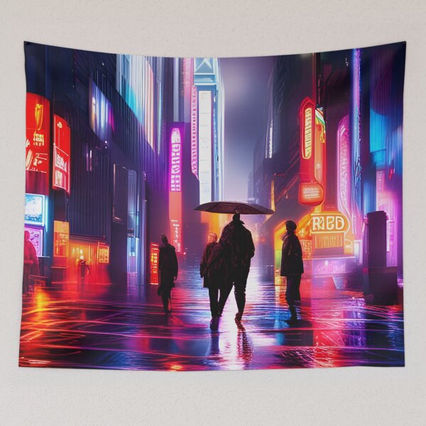 Item preview, Neon City Center in the rain | Cyberpunk | Blade Runner designed and sold by ForeHeadDesigns.