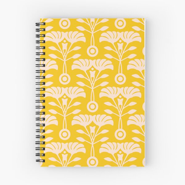 Item preview, ART NOUVEAU Floral Mid-Century Modern Damask Botanical Pattern in Ecru Cream on Bright Yellow - UnBlink Studio by Jackie Tahara designed and sold by Jackie Tahara of UnBlink Studio.