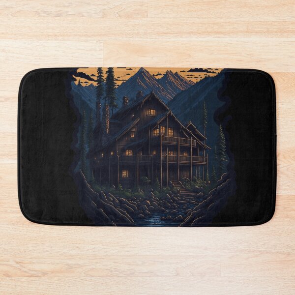 Item preview, Wooden house among the mountains at sunset designed and sold by ArtCraftLab.