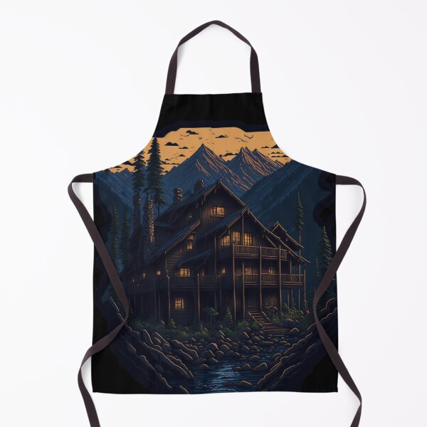 Item preview, Wooden house among the mountains at sunset designed and sold by ArtCraftLab.