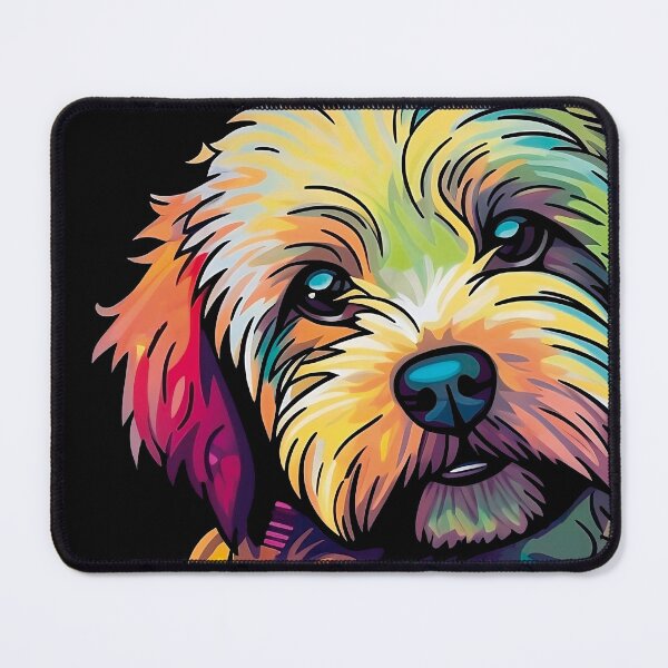 Item preview, cockapoo labradoodle breed dog psychedelic colorful in style of vibrant neo-traditional modern pop art  designed and sold by StickySociety.