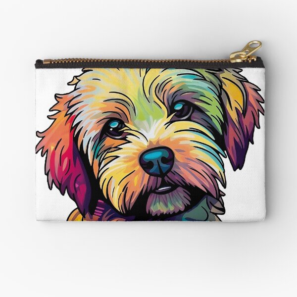 cockapoo labradoodle breed dog psychedelic colorful in style of vibrant neo-traditional modern pop art Zipper Pouch