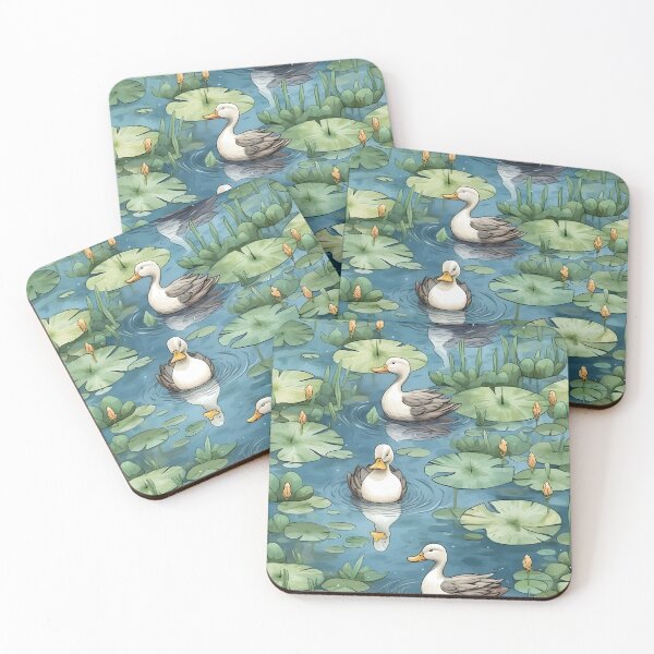 Item preview, White Ducks Swimming around Lily Pads - Watercolour designed and sold by JamDesignz.