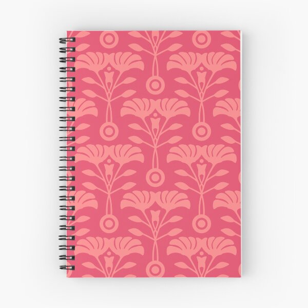 Item preview, ART NOUVEAU Floral Mid-Century Modern Damask Botanical Pattern in Apricot Orange on Cherry Red - UnBlink Studio by Jackie Tahara designed and sold by Jackie Tahara of UnBlink Studio.