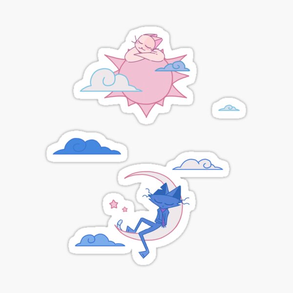 Vista previa del artículo con la obra «Misfit y Mieko durmiendo en el sol y la luna», diseñado y vendido por ParisEdoodle.