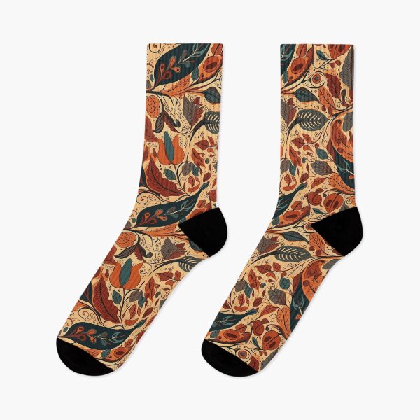 Item preview, Turquoise and Burnt Orange Swirling Leaf Pattern designed and sold by Monochrome-Dog.