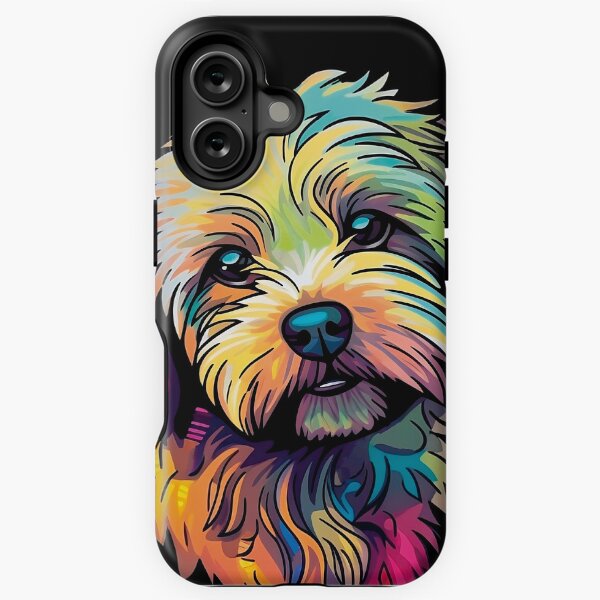 Item preview, cockapoo labradoodle breed dog psychedelic colorful in style of vibrant neo-traditional modern pop art  designed and sold by StickySociety.