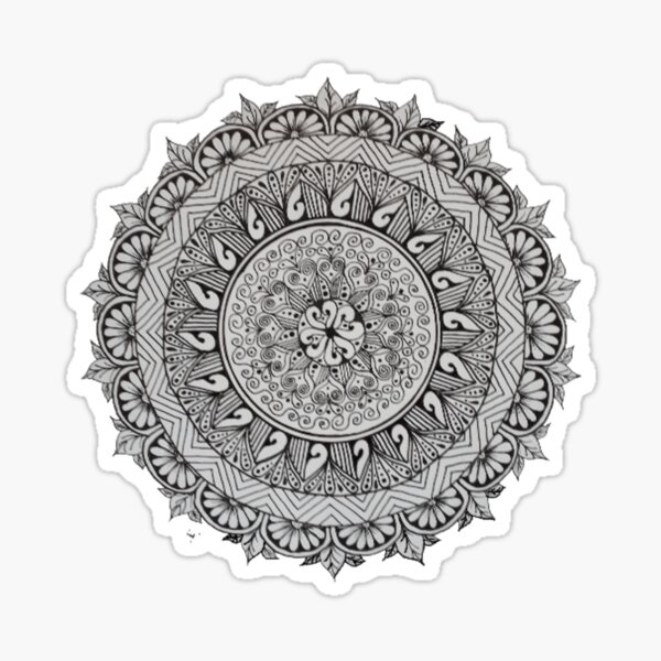 Mandala 3 - hand drawn in black and white Sticker