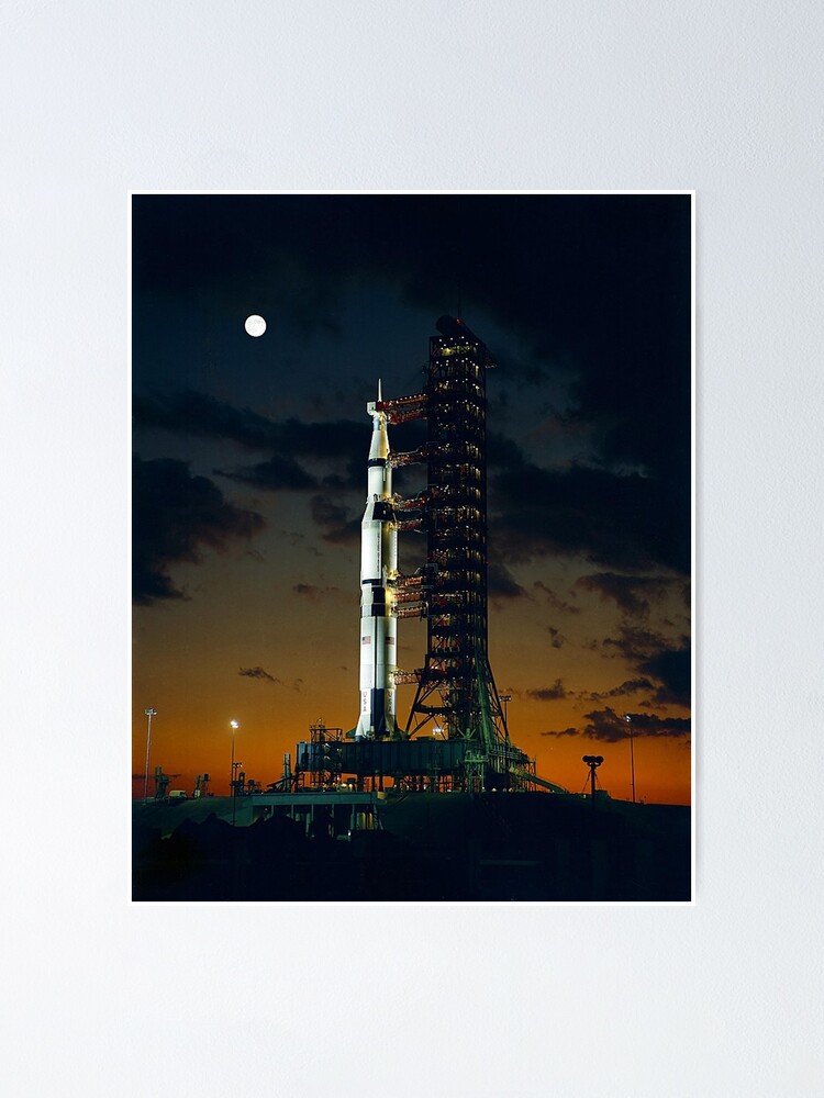 Alternate view of MAN ON THE MOON. APOLLO 4. Saturn V rocket. Used for the American manned lunar landing missions. Poster