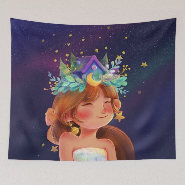 Item preview, Cute Galaxy Girl and Forest Wood Cabin designed and sold by SpringNguyen.