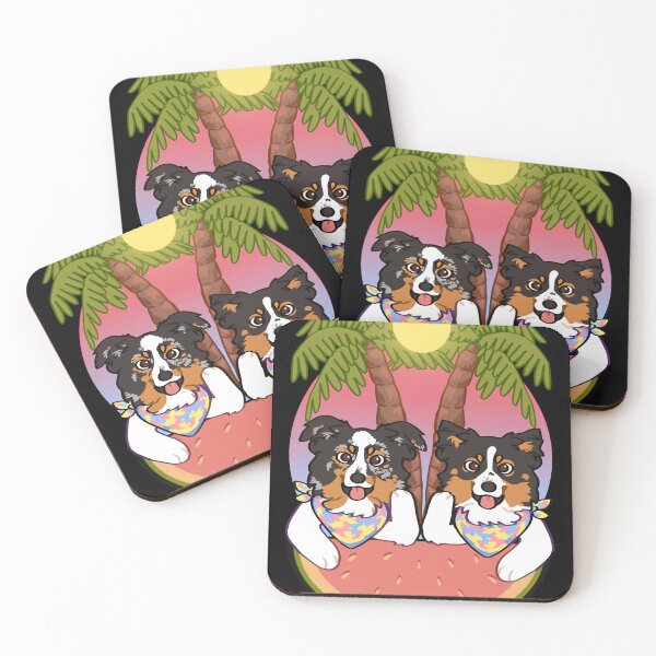 Item preview, mini Aussies on the beach during sunset black tri blue Merle mini American Shepherd designed and sold by mcdonnellshila.