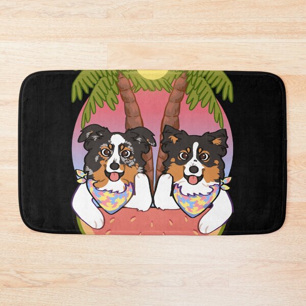 Item preview, mini Aussies on the beach during sunset black tri blue Merle mini American Shepherd designed and sold by mcdonnellshila.