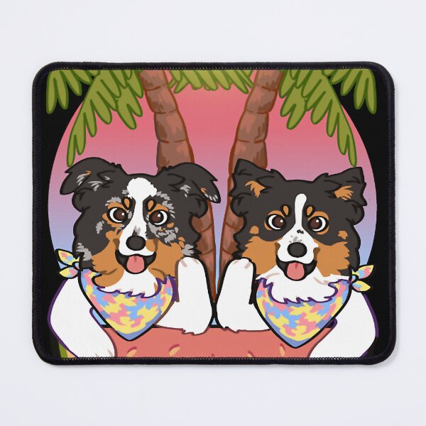 Item preview, mini Aussies on the beach during sunset black tri blue Merle mini American Shepherd designed and sold by mcdonnellshila.