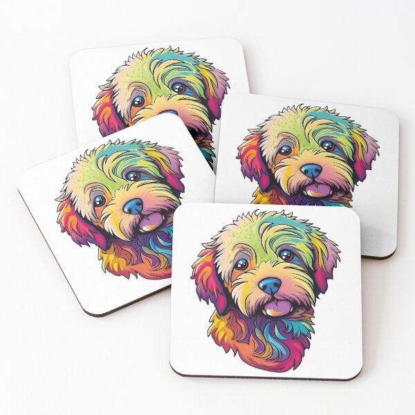 Item preview, Funny cockapoo labradoodle breed dog sticking out tongue psychedelic colorful in style of vibrant neo-traditional modern pop art  designed and sold by StickySociety.