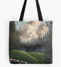 Oil painted Bob Ross inspired colourful landscape Tote Bag