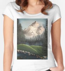 Oil painted Bob Ross inspired colourful landscape Women's Fitted Scoop T-Shirt