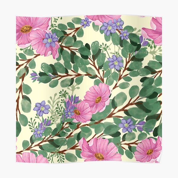 Pink blossom florals in the forest Poster
