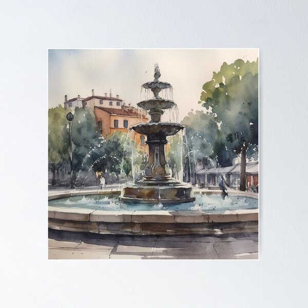Aperçu de l'œuvre Aqueducs élégants : un hommage à l'aquarelle aux fontaines romaines créée et vendue par bigboxofstuff.
