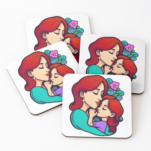 Item preview, Mother and daughter hug flowers ornament in style of colorful vector illustration designed and sold by StickySociety.