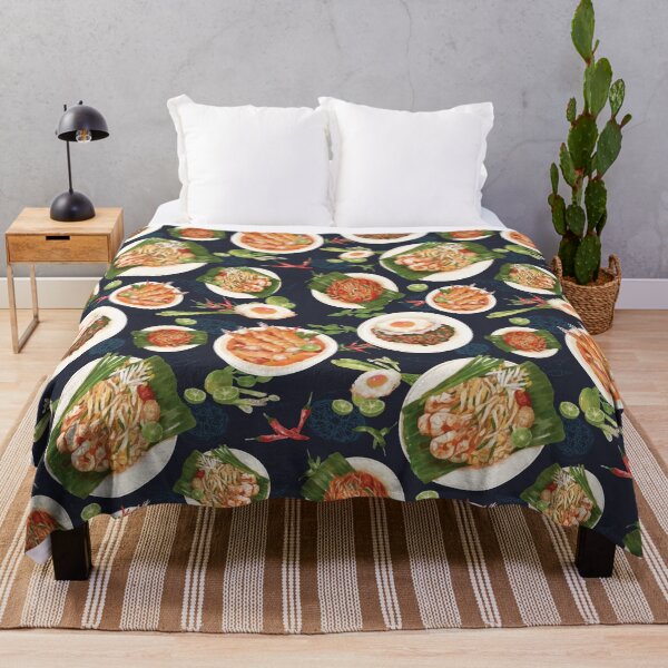 Seamless pattern of traditional Thai Food. Throw Blanket