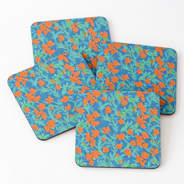 Item preview, Orange Floral with Blue Leaves designed and sold by calibrit.