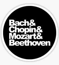 Bach and Chopin and Mozart and Beethoven, circle sticker, black Sticker