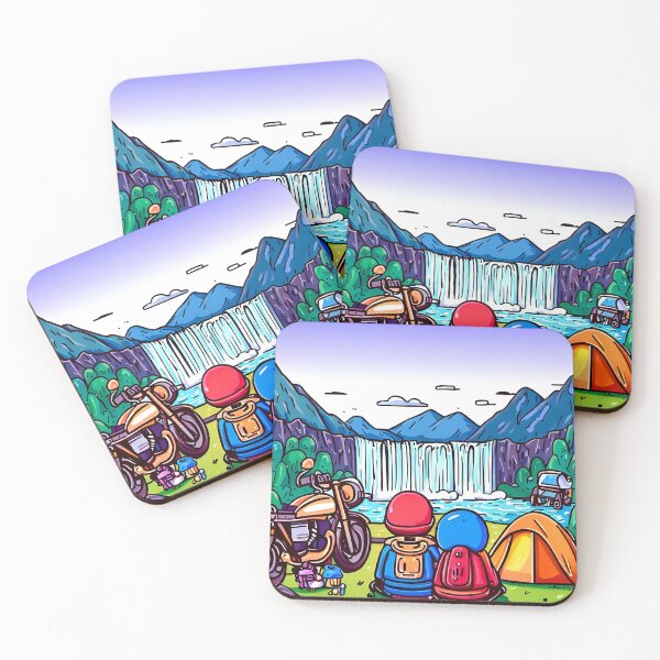 Item preview, Biker Couple Camping Near Waterfall designed and sold by travulls.
