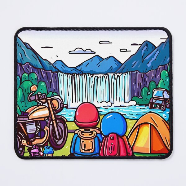 Item preview, Biker Couple Camping Near Waterfall designed and sold by travulls.