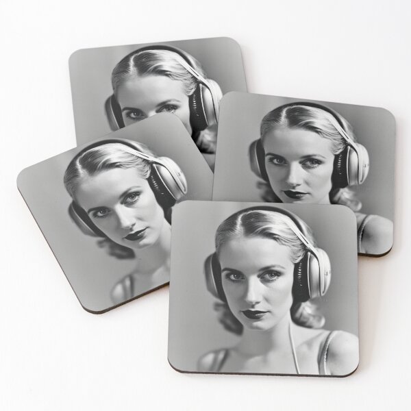 Item preview, 1950s Headphones - Classic B&W Portraits designed and sold by ROBIN MACGREGOR.