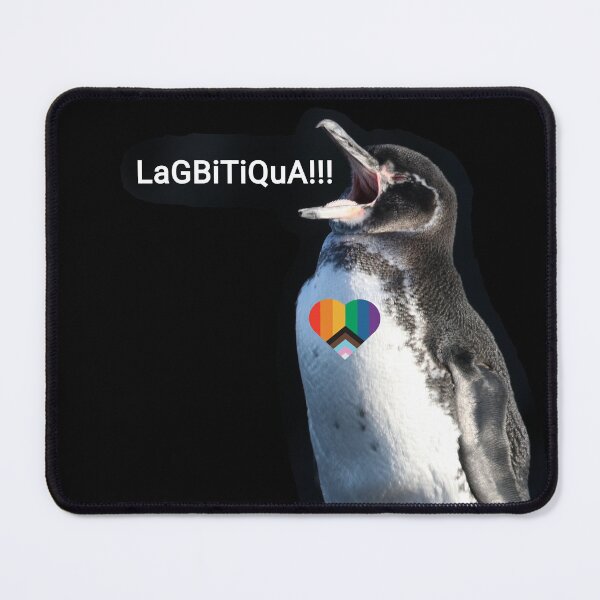 Item preview, Black background Galapagos Penguin screams LAGBITIQUA (lgbtqia+) designed and sold by SBPenguins.