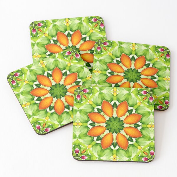 Item preview, Bright Orange Watercolour Flower Seamless Pattern on greenery designed and sold by sandhyabhagath.