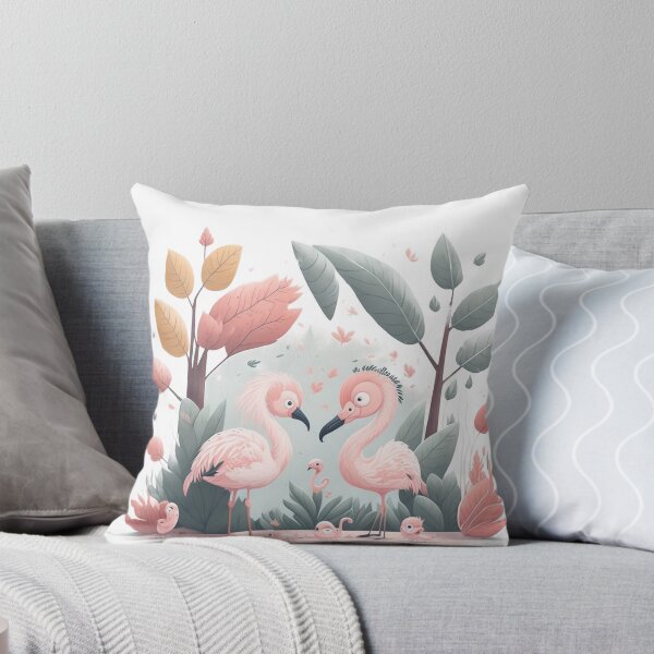 Item preview, Leafy Retreat: Cartoon Pink Flamingo Finding Peace and Beauty Amidst a Sea of Leaves designed and sold by hudaG.
