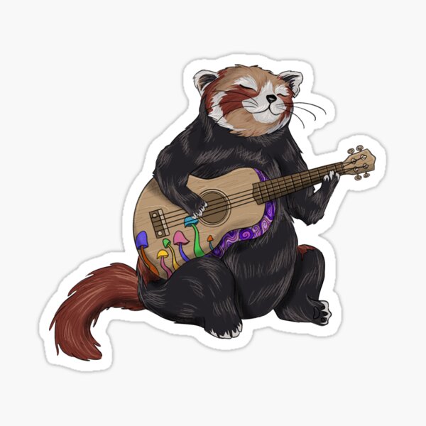 Happy Red panda playing guitar Sticker