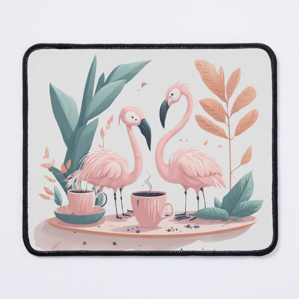 Item preview, "Leafy Retreat: Cartoon Pink Flamingo Finding Peace and Beauty Amidst a Sea of Leaves designed and sold by hudaG.